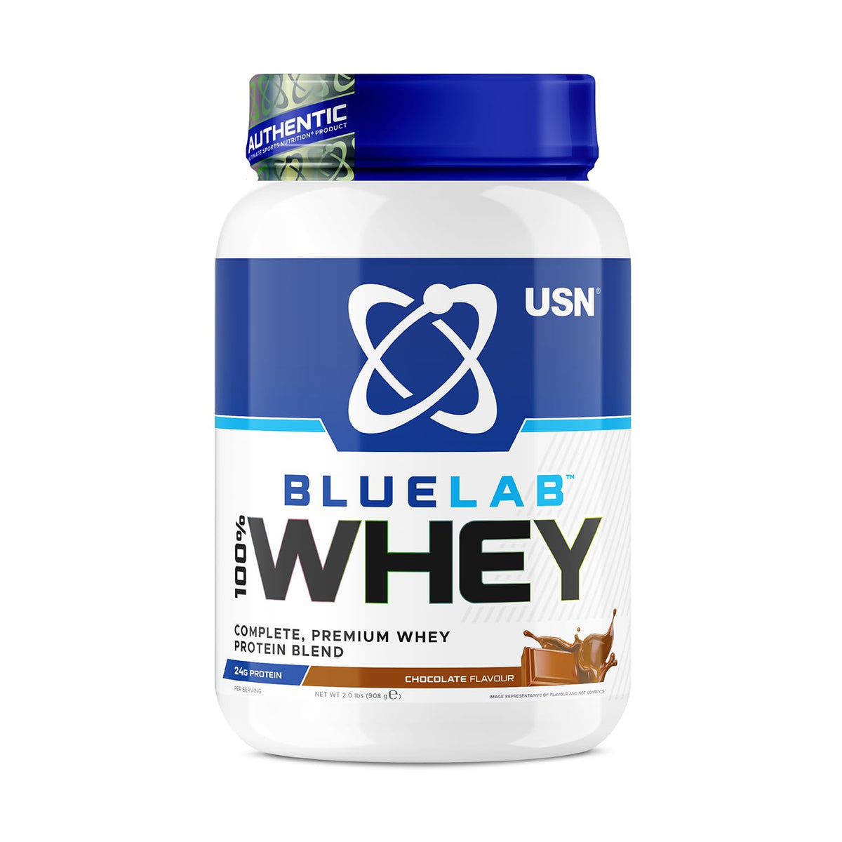USN Blue Lab Whey Protein Powder, Chocolate Flavour - 2kg, Premium Whey Isolate Protein Dietary Supplement, Post Workout Lean Muscle Growth BCAA Amino Acids Powder, Quality Protein Shake Drink Mix