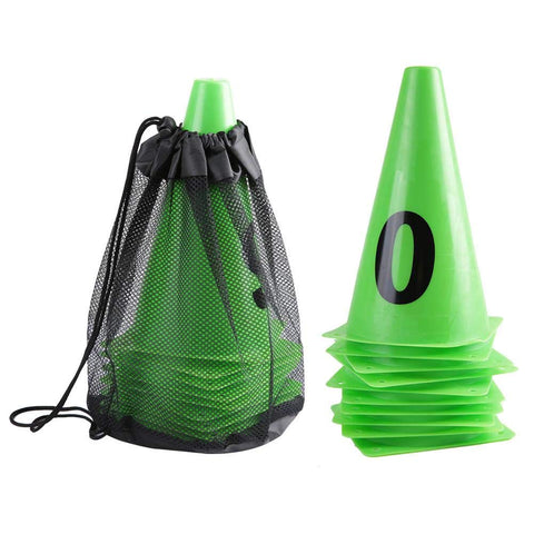 Soccer Cone, 10 Pcs/Set 23cm Green Football Training Cone Number 0-9 Soccer Barriers Marker Sports Equipment with Bag for Football Training Nonridingtoyvehicle Football Supplies