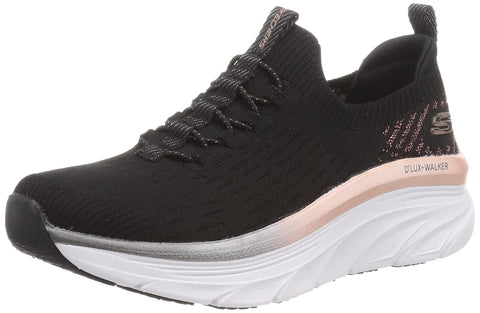 Skechers Women's Sneaker, Black Knit Rose Gold Trim, 7.5