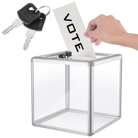 Lineshading Acrylic Donation Box Reinforcement Large Ballot Box with Slot Raffle Box Suggestion Box with Lock Cash Storage Container for Fundraising Voting Charity Contest Tip (Clear,6 x 6 x 6 In)