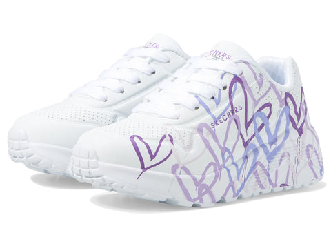 Skechers Girls Uno Lite-Spread The Love Sneaker, White/Light Purple, 12.5 Little Kid