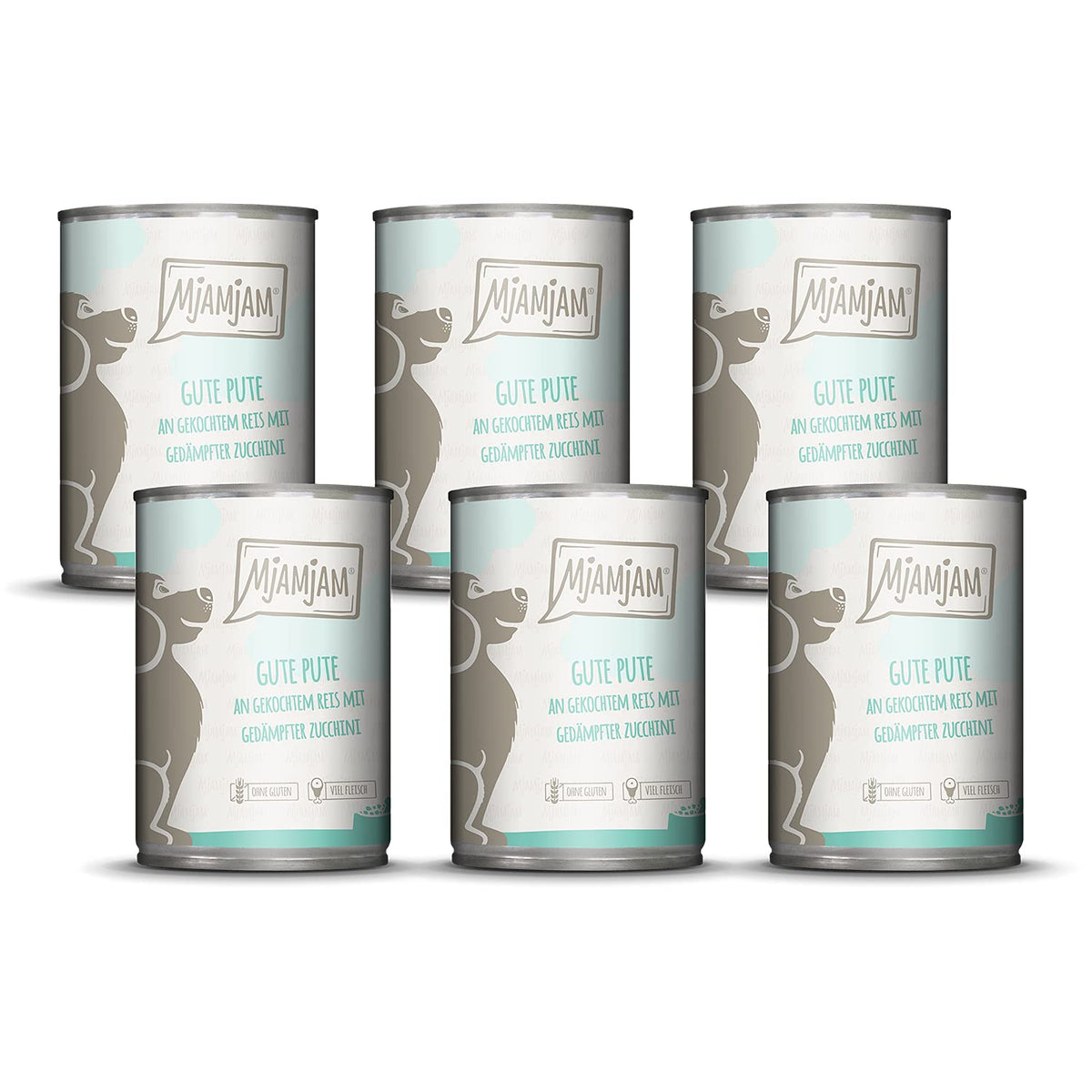 MjAMjAM - premium wet food for dogs - good turkey on boiled rice with steamed zucchini, pack of 6 (6 x 400 g), natural with extra meat