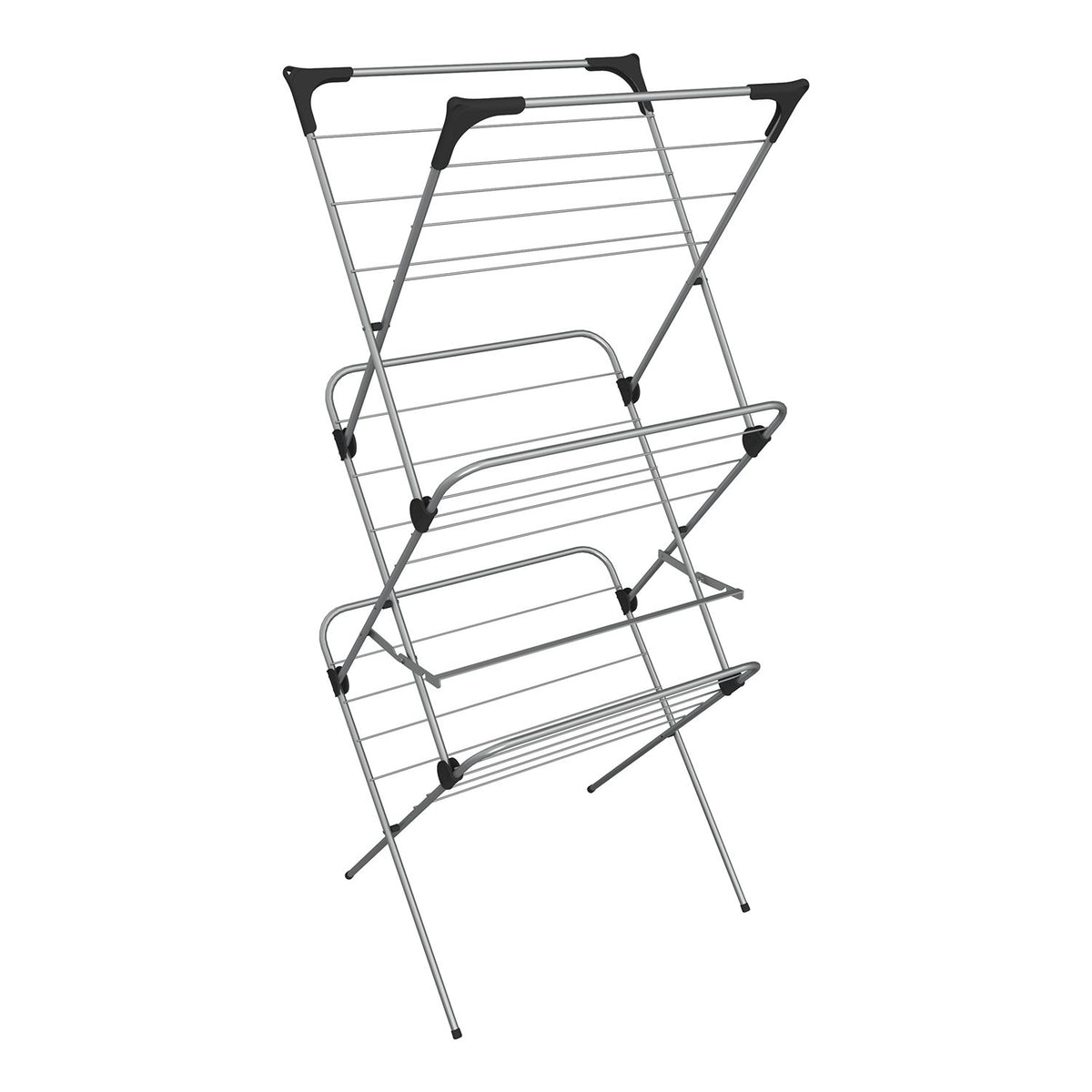 Vileda Sprint 3-Tier Clothes Airer, Indoor Clothes Drying Rack with 15 m Washing Line, Silver