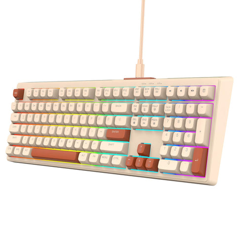 Gaming Keyboard, Plug and Play RGB Backlit Keyboard 108 Keys Silent for Home (Milk Tea Color)