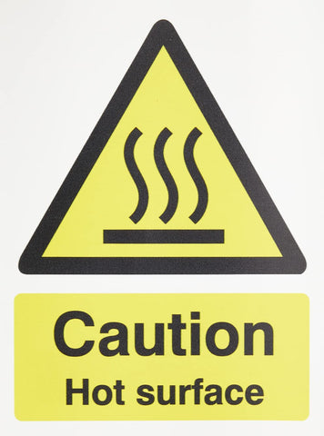 Seco Caution Hot Surface Sign, 150mm x 200mm - Self Adhesive Vinyl, Black/White/Yellow