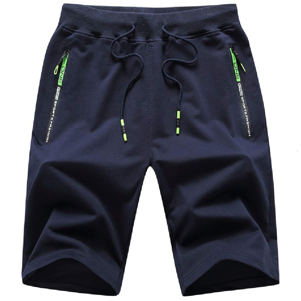 JustSun Mens Shorts Summer Casual Joggers Gym Sports Shorts Elasticated Waist with Zip Pockets Blue 3X-Large