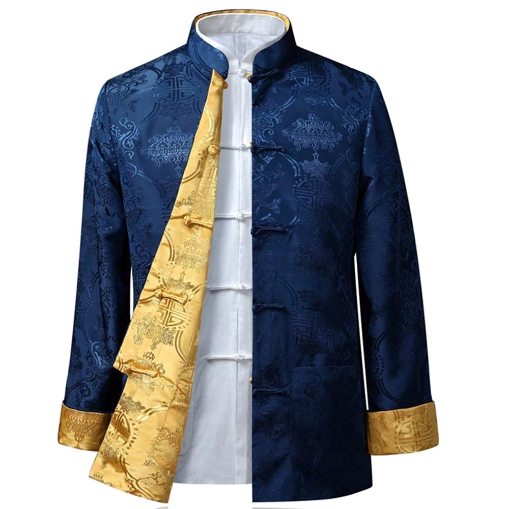 BOZEVON Mens Womens Chinese Tang Suit Tops - Spring Autumn Both Sides Coat Jacket Long Sleeve Martial Arts Kung Fu Shirts Chinese Tang Suit National Costumes, 2XL/Style 05 - Men