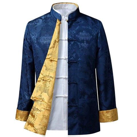 BOZEVON Mens Womens Chinese Tang Suit Tops - Spring Autumn Both Sides Coat Jacket Long Sleeve Martial Arts Kung Fu Shirts Chinese Tang Suit National Costumes, 2XL/Style 05 - Men