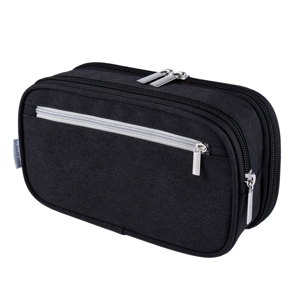 Pencil Case, Large Capacity Pencil Cases for Boys Girls Teens, Big Storage Pencil Bag Pen Pouch with 3 Compartments for Middle High College School Office Organizer Adults, Black