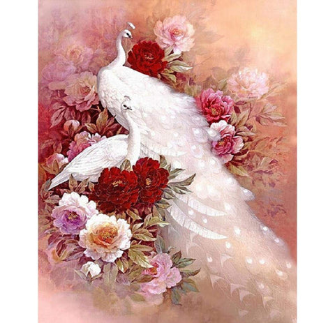 Wooden Adult Puzzle 1000 Pieces Two White Peacocks in Peony Picture Photo Home Decor