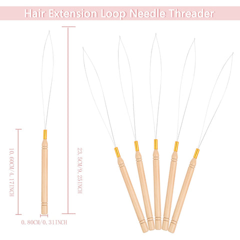 Vlasy 5PCS Hair Extension Loop Needle Threader Pulling Hook Tools Micro Loop Nano Beads Device Hair Extension Threader for Hair or Feather Extensions
