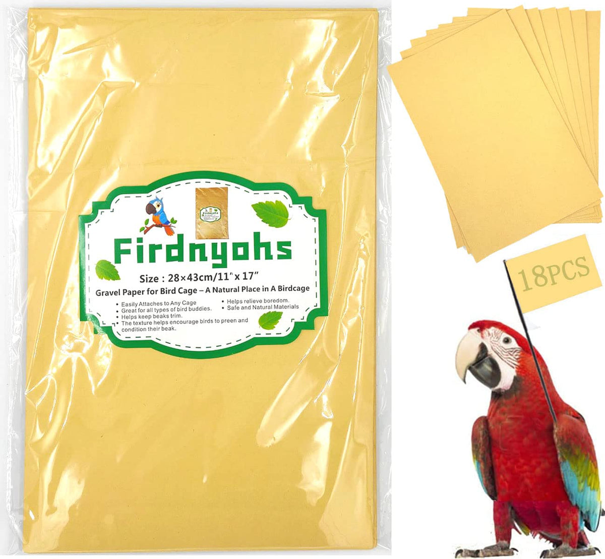 18PCS Gravel Paper for Bird Cage,11x17 Inch Bird cage Liner Gravel Paper Special for Bird Cage in sea Sand-Great for Hard-Billed Birds Safe& Clean & Easy for Improved Digestion