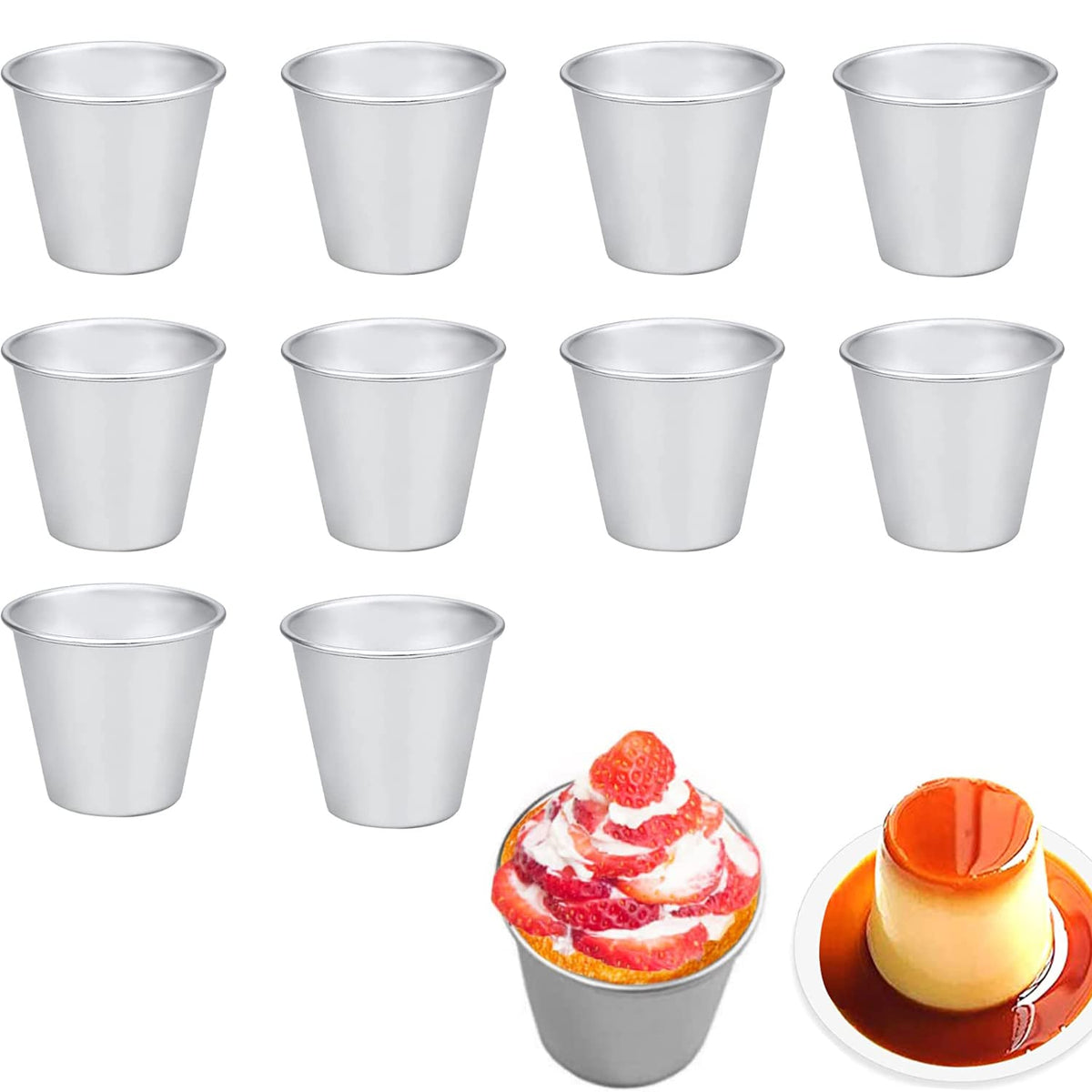 10 Pieces Pudding Moulds Nonstick Aluminum Cupcake Cups Baking Muffin Egg Tarts Mold for Jelly Dariole Madeleine Kitchen DIY Cooking Bakeware