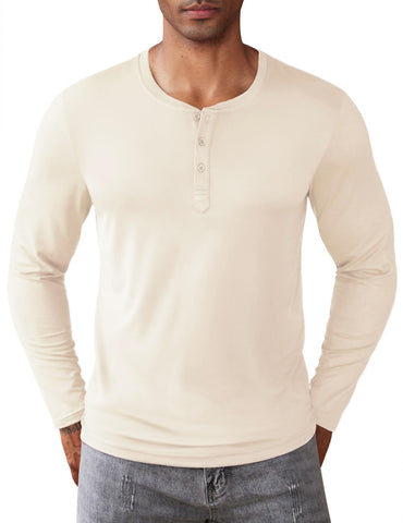 COOFANDY Men's Henley Shirts Long Sleeve Fashion Casual Tee Basic Lightweight T-Shirt Beige