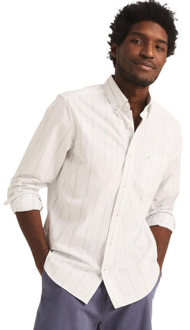 NAUTICA Mens Classic Button-down-shirts, Stripe Light Blue/ Fern., Large US