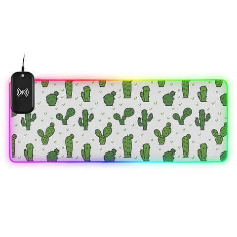Cactus Wireless Charging Mouse Pad for Mobile Phone Extra Large Gaming Mousepad with 13 Lighting Modes Computer Mat for Office Home Gaming MacBook PC Laptop Desk