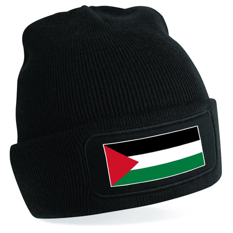 Spoilt Rotten Brand Palestine Flag Adults Black Beanie Hat Unisex Design