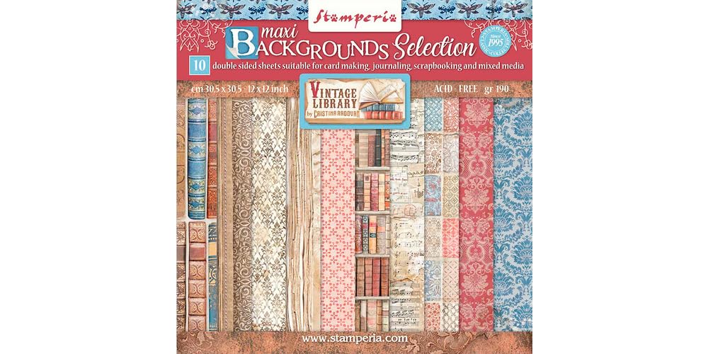 Stamperia International Scrapbooking Pad-Maxi Background Selection-Vintage Library, Multicoloured, 30.5 x cm