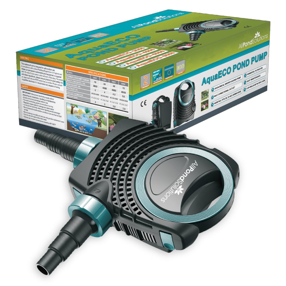 AllPondSolutions 4500 L/H Pond Pump | Energy Efficient Eco Water Fish Pump Submersible - Garden Waterfall Filter Pump 6-8mm Solids Handling - AquaECO-4500