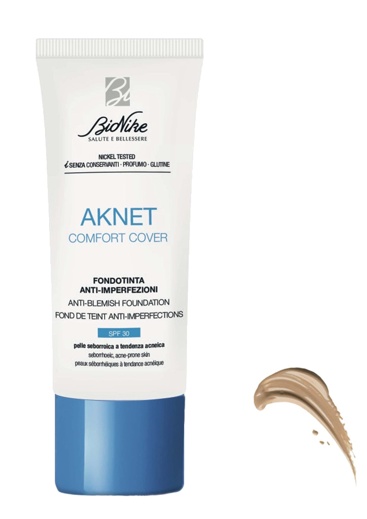 BioNike Aknet Comfort Cover Foundation No. 102 Sable, Blemishes, Gives a Light, Natural and Pleasant Result on the Skin, 30 ml