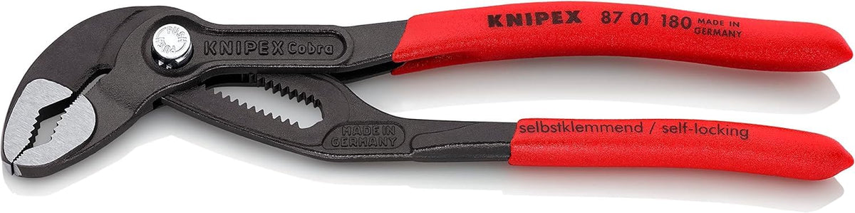 Knipex CobraÂ® High-Tech Water Pump Pliers grey atramentized, with non-slip plastic coating 180 mm (self-service card/blister) 87 01 180 SB