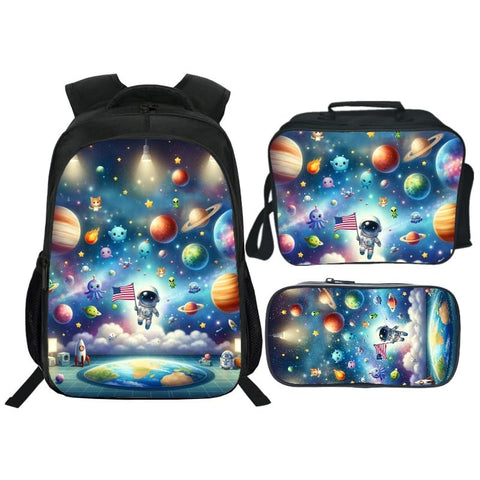 Nanen 3Pcs Boys Space Astronaut Backpack Sets Kids Backpack With Lunch Box Pencil Case for Kindergarten Elementary