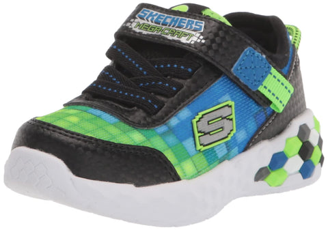 Skechers Kids Boy's Lil Mega-Craft 2.0 Sneaker, Black/Blue/Lime, 8 Toddler