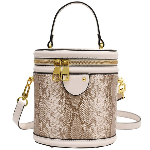RTGGSEL Retro Vegan Leather Crossbody Shoulder Duffel Barrel Bags for Women Small Tote Satchel Handbags Purse, Snake White