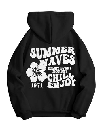 SOLY HUX Womens Sweatshirt Graphic Hoodies Letter Print Casual Long Sleeve Drawstring Pullover Tops with Pocket Black White Letter Medium