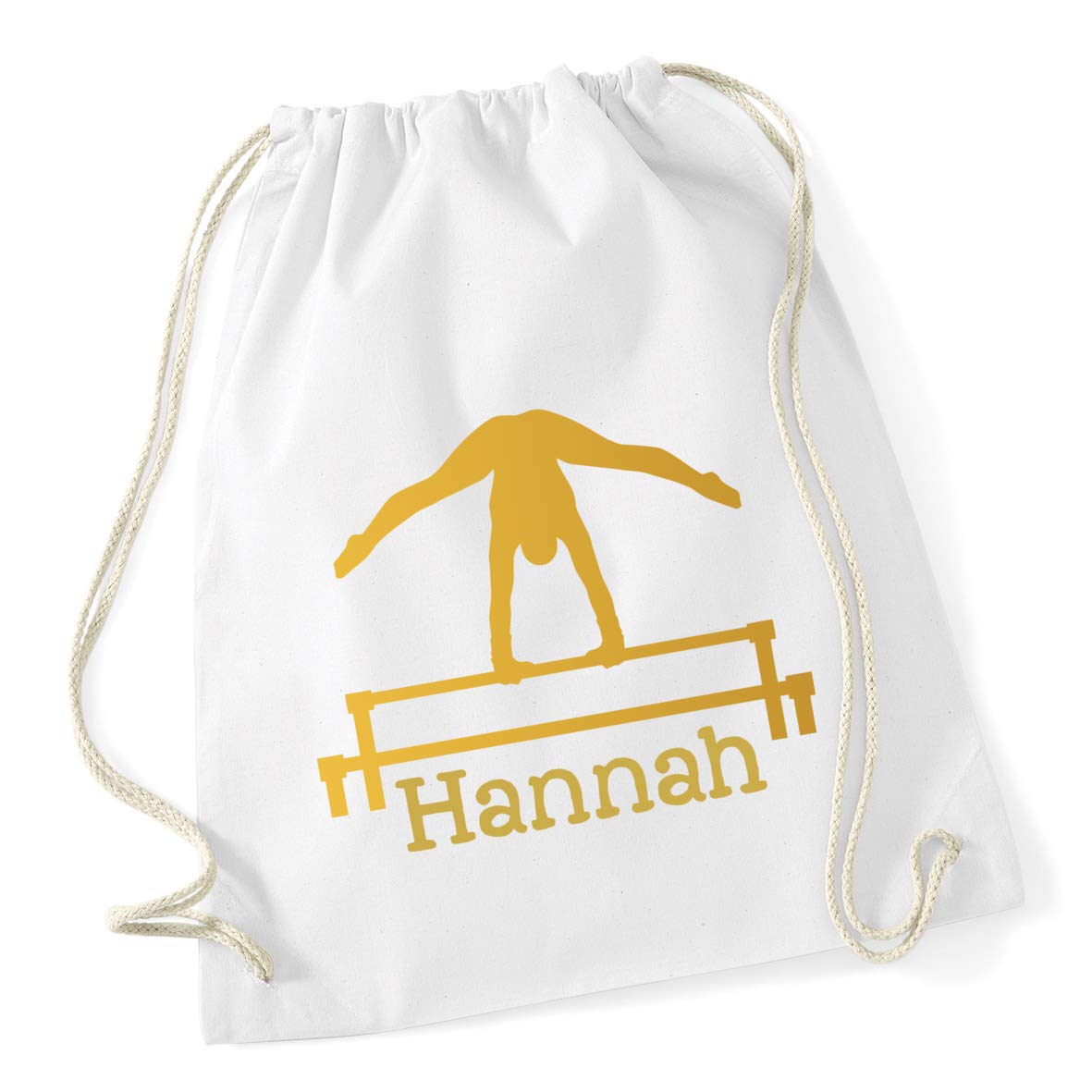 Hippowarehouse (Personalised Name gymnastics bar Drawstring Cotton School Gym Bag 37cm x 46cm, 12 litres