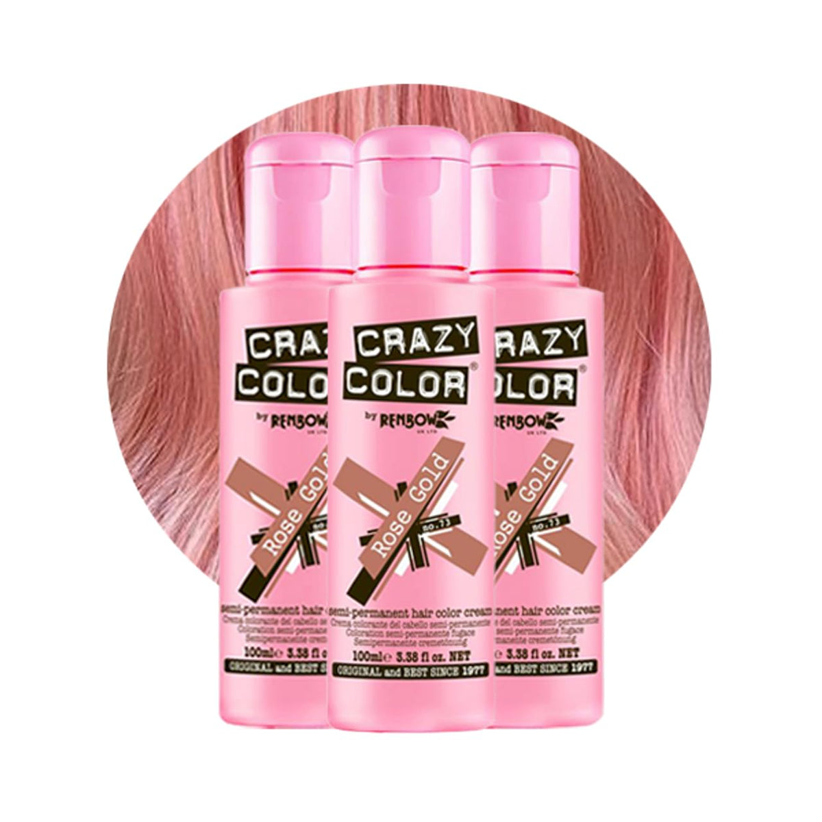 Crazy Color Metallic Rose Gold Semi-Permanent Trio Hair Dye. Highly Pigmented Metallic Peach Conditioning & Oil Nourishing Vegan Formula | No Bleach or Ammonia | 300ml