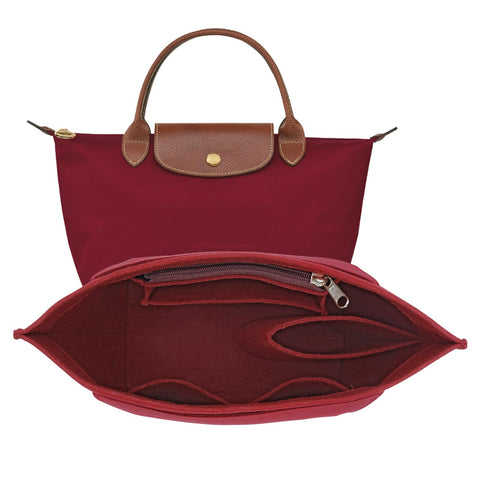LOUKAYCCI Felt Purse Organizer Insert for Longchamp Le Pliage S Handbag Insert (Vine Red, Small)