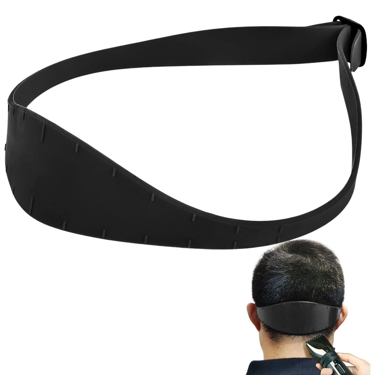 Homirty Adjustable Haircut Band, Neckline Shaving Template, Silicone Curved Haircut Band, Hair Trimming Guide with Adjustable Hair Cut Guides, Fade Guide Tool, Hair Fade Tool for Home Barber, Black