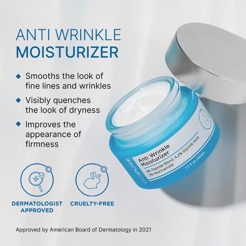 goPure Glyco-Peptide Anti Wrinkle Face Cream - Hyaluronic Acid Moisturizer for Face with Glycolic Acid, Peptides, and Vitamin E - Hydrating Facial Moisturizer with Anti-Aging Formula - 1.7 fl oz