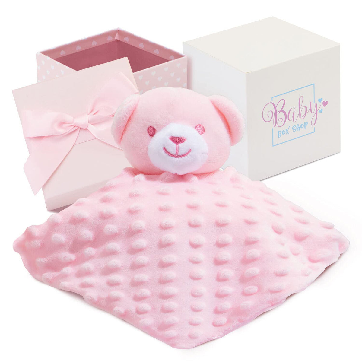 Baby Girl Pink Toy Comforter, Baby Comforters Newborn, Pink Baby Comforter, Pink Baby Teddy Snuggly, Baby Blanket For Newborn, Machine Washable Teddy Bear Blankie in a Cute 11cm x 11cm Gift Box