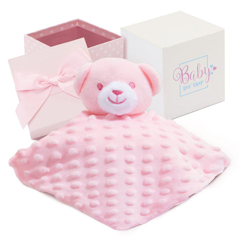 Baby Girl Pink Toy Comforter, Baby Comforters Newborn, Pink Baby Comforter, Pink Baby Teddy Snuggly, Baby Blanket For Newborn, Machine Washable Teddy Bear Blankie in a Cute 11cm x 11cm Gift Box