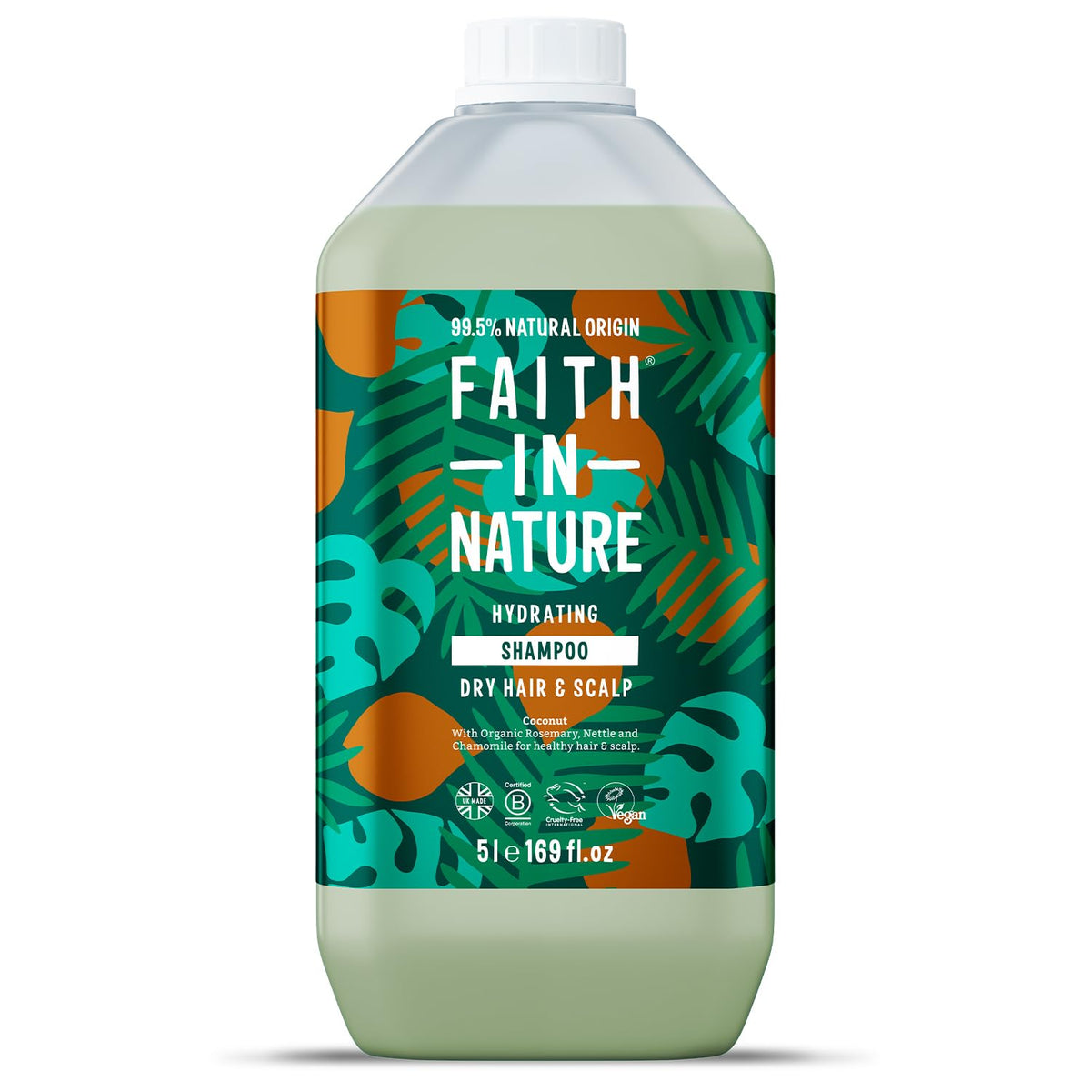 Faith In Nature Organic Coconut Shampoo, Hydrating for Dry Hair & Scalp, Vegan & Cruelty Free, No SLS, Silcones or Parabens, 5L Refill Pack