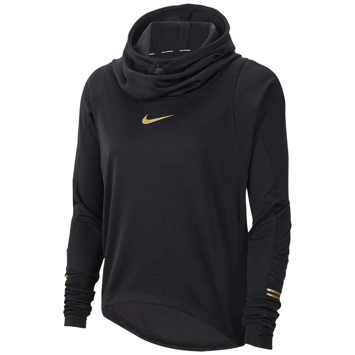 Nike Womens Glam Midlayer Long Sleeve Top BV9215-010 Size M Black/Metallic Gold