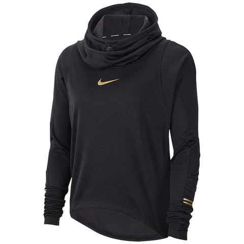 Nike Womens Glam Midlayer Long Sleeve Top BV9215-010 Size M Black/Metallic Gold