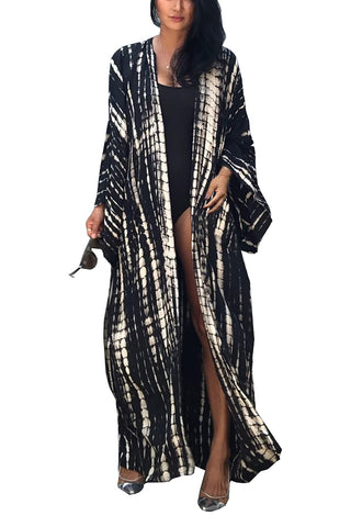 YouKD Women's Bohemian Cardigan Maxi Dress Beach Coverup Robe Long Kimono Robs One Size E Black