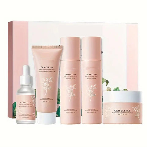 Generic Camellia Skincare Set, 5PCS Skincare Gift Set Moist Repair Toner Essence Face Cream Cleanser Lotion Camelia Flower Extract Serum Nourishing Emollient Moisturizing Skin Gift Box