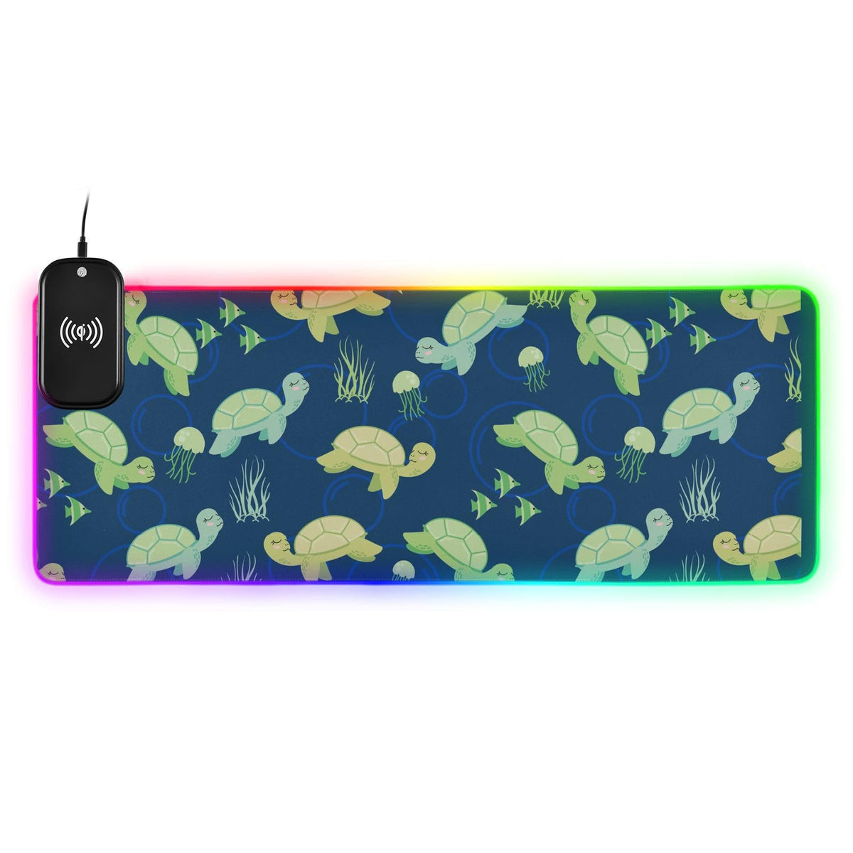 Cute Turtle Animal Wireless Charging Mouse Pad for Mobile Phone Extra Large Gaming Mousepad with 13 Lighting Modes Keyboard Mat for MacBook PC Laptop Desk Office Home Gaming