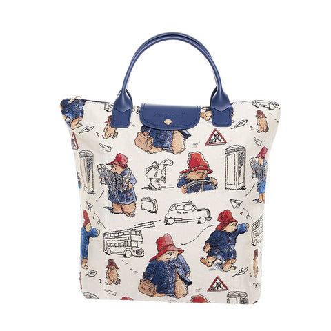 Signare Tapestry Foldable Tote Bag Reusable Shopping Bag Grocery Bag In Paddington Bear Design (FDAW-PADD)