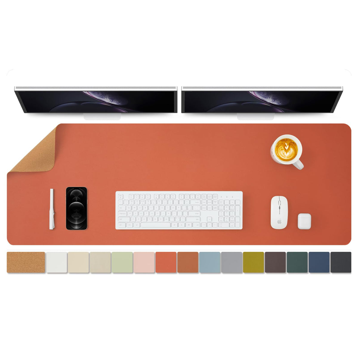 Large Cork Desk Mat - 47.2"x 17" Desk Pad for Office and Home - Ideal for Large Mouse Pad and Desk Mats on Top of Desks(Orange)