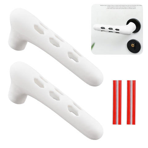 UFURMATE Door Handle Covers, 2Pcs White Hollow Door Knob Covers Silicone Door Handle Glove Covers Anti-Static Safety Door Knob Protector for Flat Square Door Levers