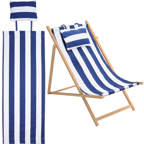 GORGECRAFT Beach Sling Chair Replacement Canvas Blue and White Stripes Casual Simple Deck Lounge Chair Replacement Fabric Cloth for Patio Chairs Sunbathing Garden Courtyard Beach(44.5x16.5inch)