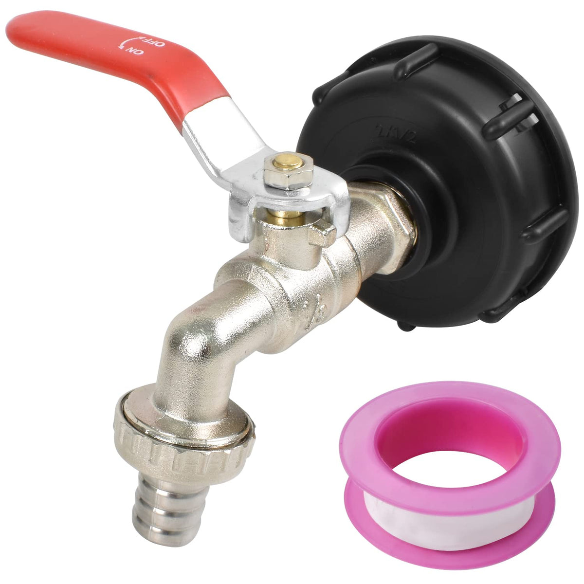 Tap Brass IBC Adapter with Gooseneck Tap S60 x 6 Outlet Tap IBC 1/2 Inch Wall Connection Outlet with Tap Connector Brass Tap for Rainwater Tank IBC Container Rain Butt