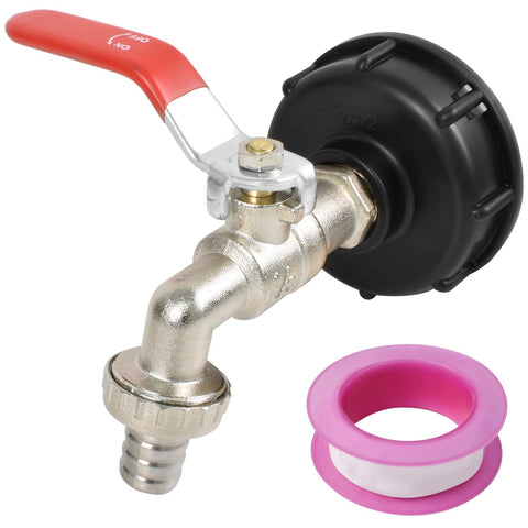 Tap Brass IBC Adapter with Gooseneck Tap S60 x 6 Outlet Tap IBC 1/2 Inch Wall Connection Outlet with Tap Connector Brass Tap for Rainwater Tank IBC Container Rain Butt
