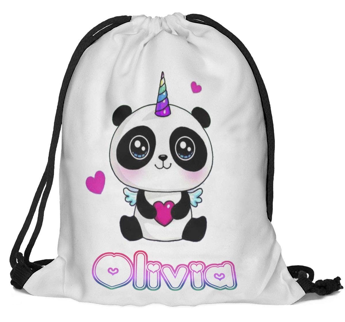 Fullprint Drawstring Bag with your Name Backpack case in sequins double-sided Rucksack School Book Bags Gymbag Gym Sack Outdoor Sackpack Pandacorn [010]