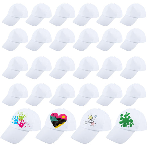 28 Pack Adult DIY Baseball Caps Bulk White Blank Baseball Hat Adjustable Sport Ball Cap for Men Women Running Fishing Travel